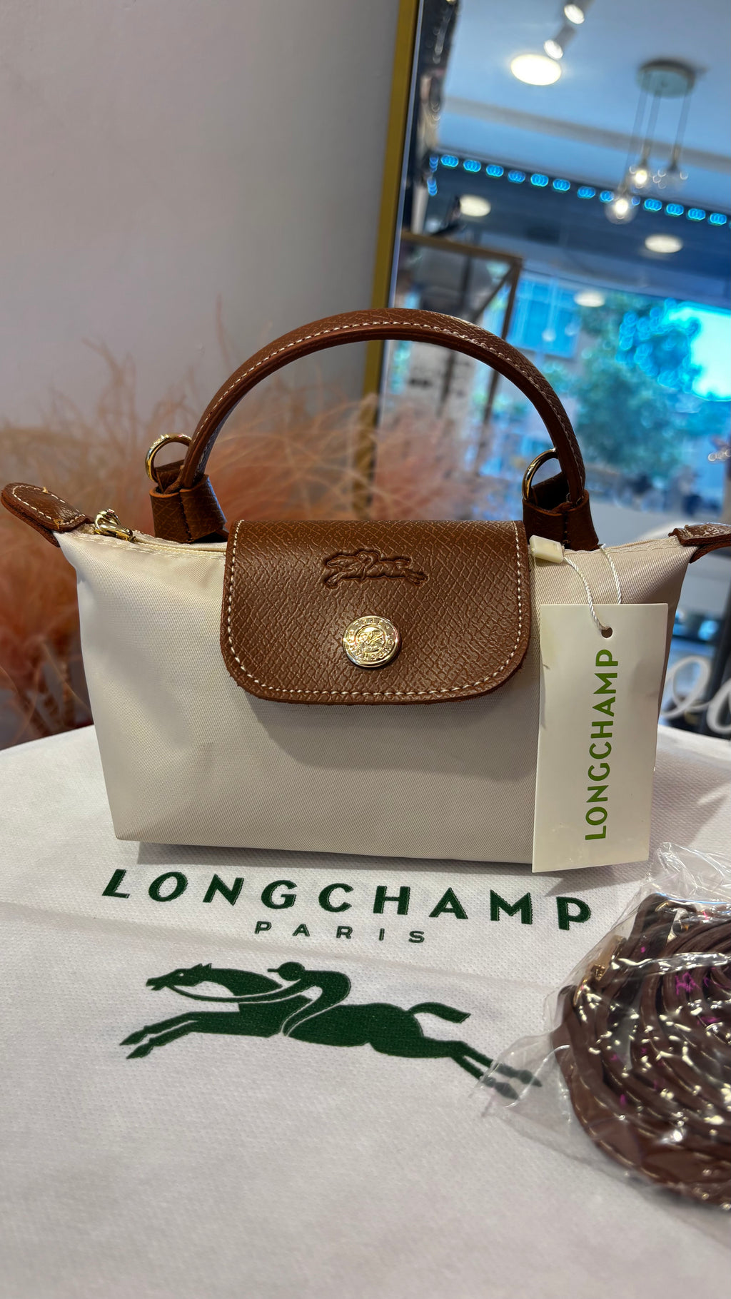 Longchamp Krem-Kahverengi Mini Çanta