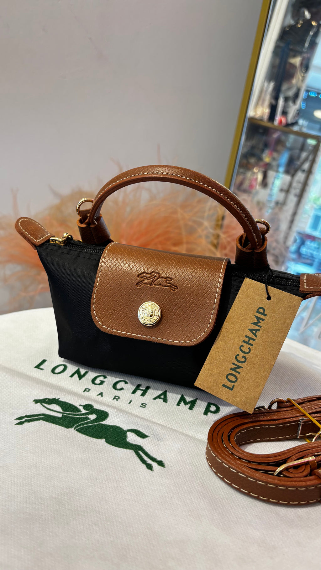 Longchamp Siyah-Kahverengi Mini Çanta