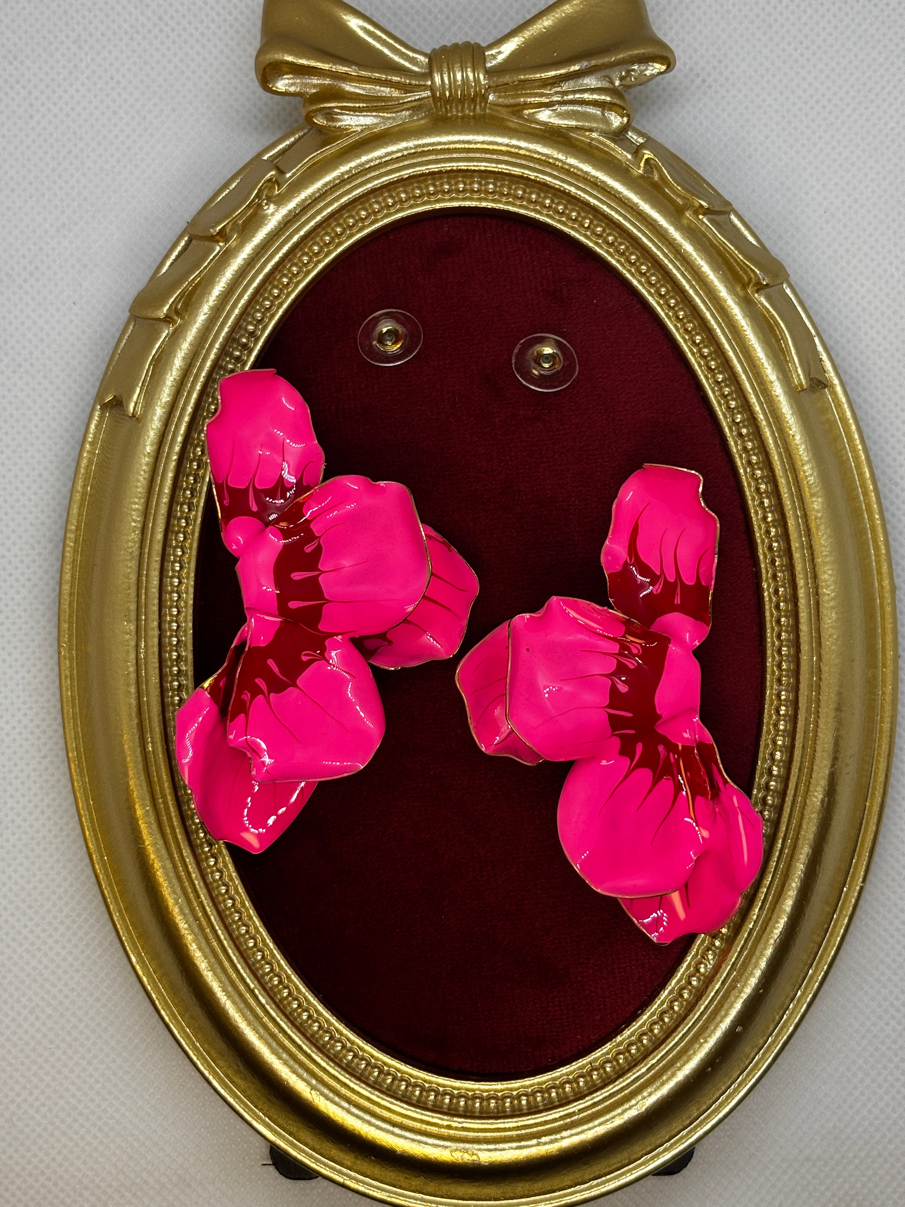 Yarım Pembe Çiçek Küpe