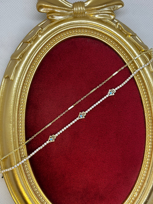 14K çift zincir Nazar Işıltısı