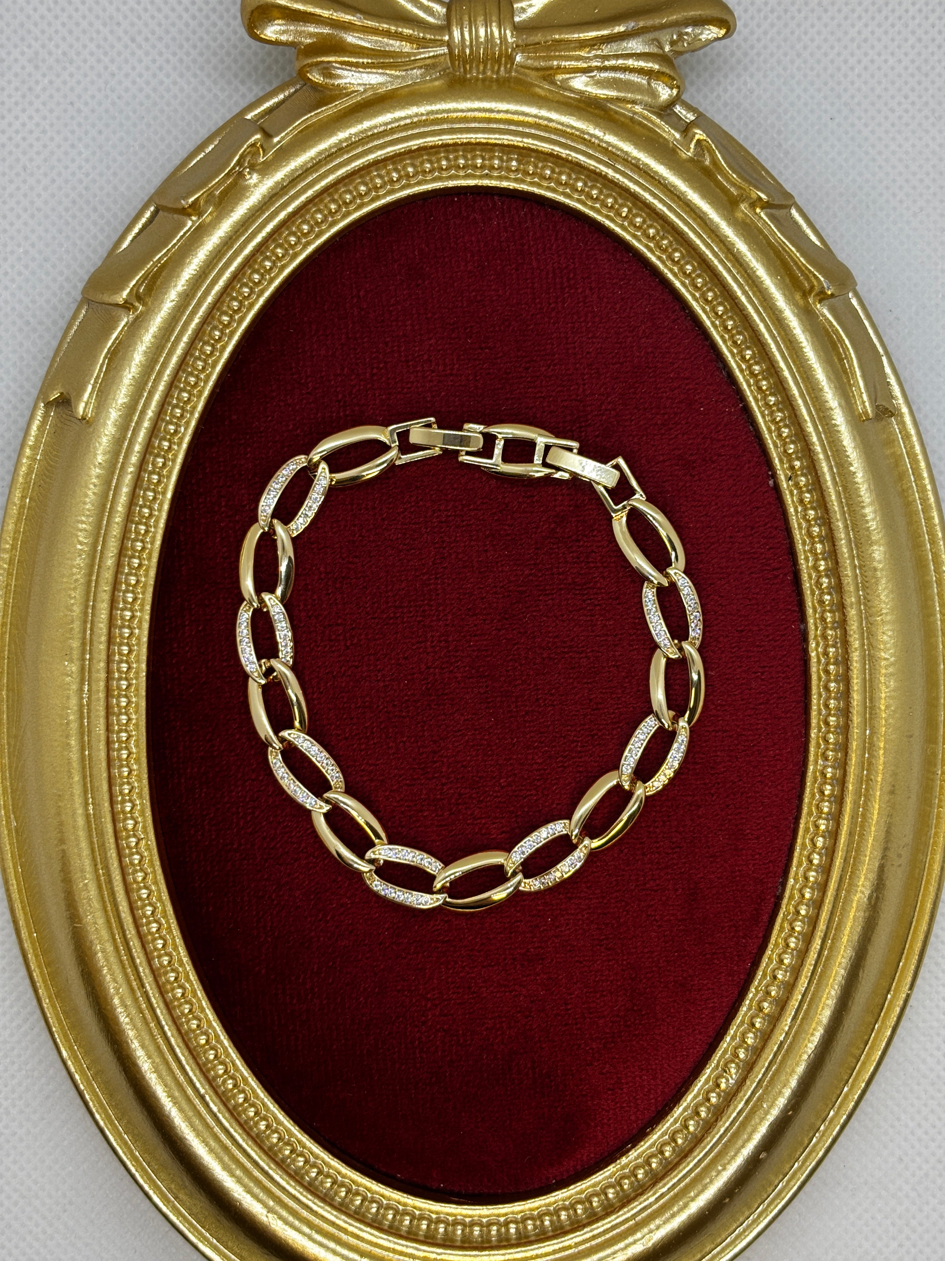 14K Oval Taşlı Künye Bileklik