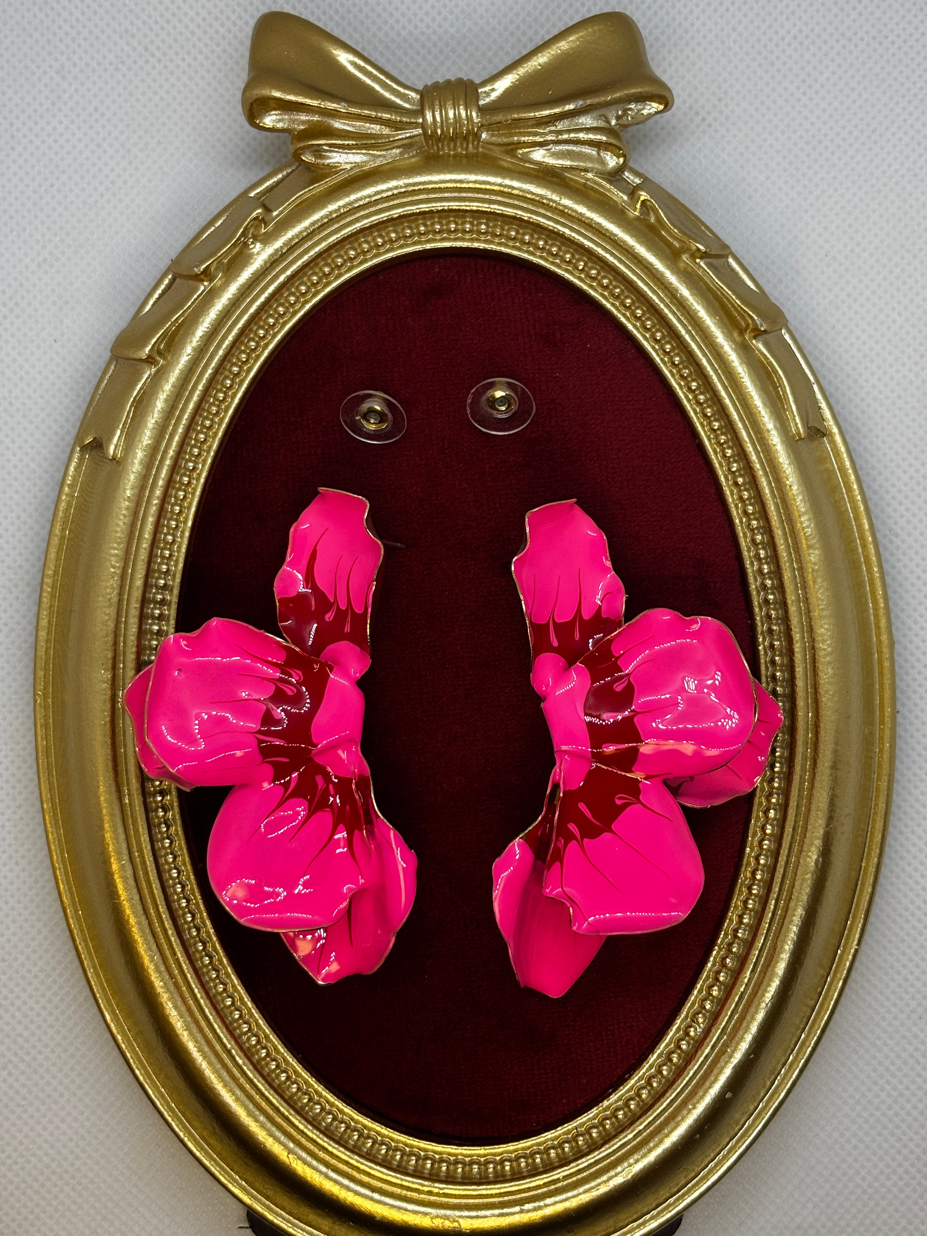 Yarım Pembe Çiçek Küpe
