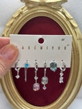 Özel Seri Renkli Kristal Taşlı Altılı Set Küpe Gümüş Renk