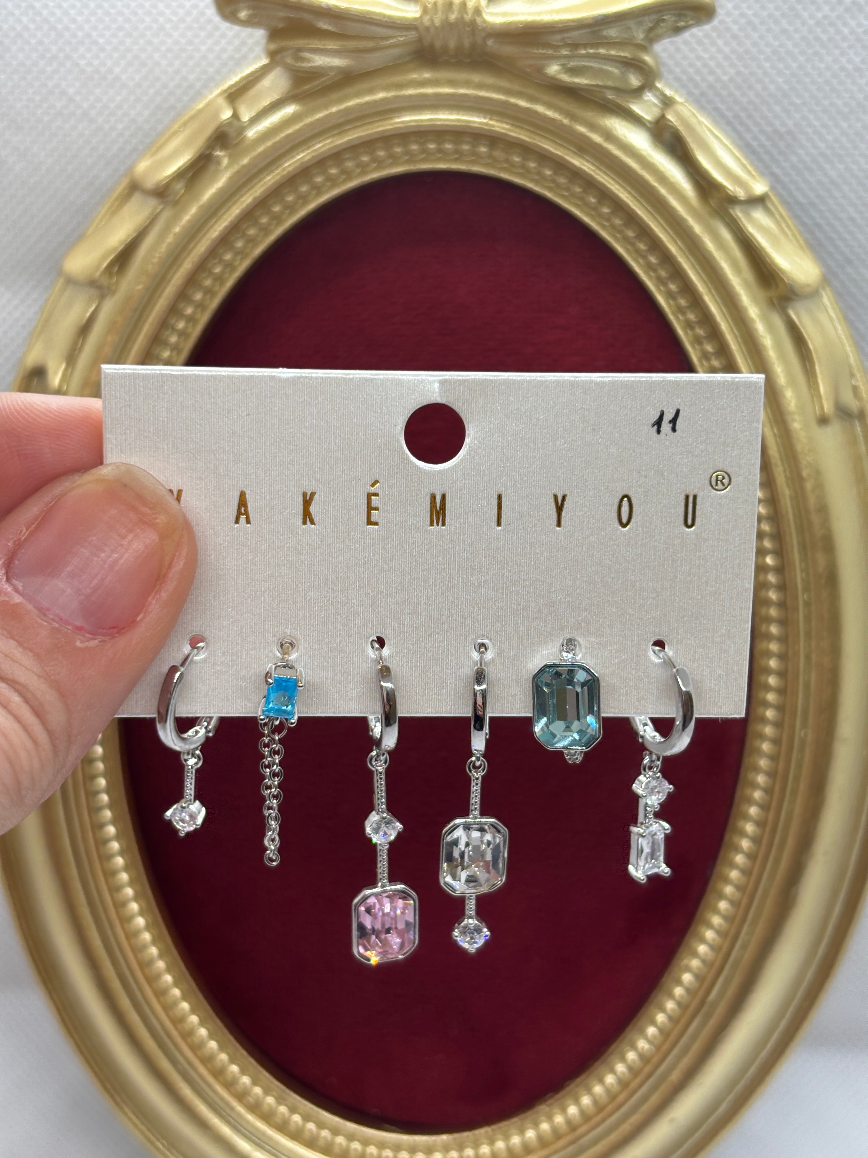 Özel Seri Renkli Kristal Taşlı Altılı Set Küpe Gümüş Renk