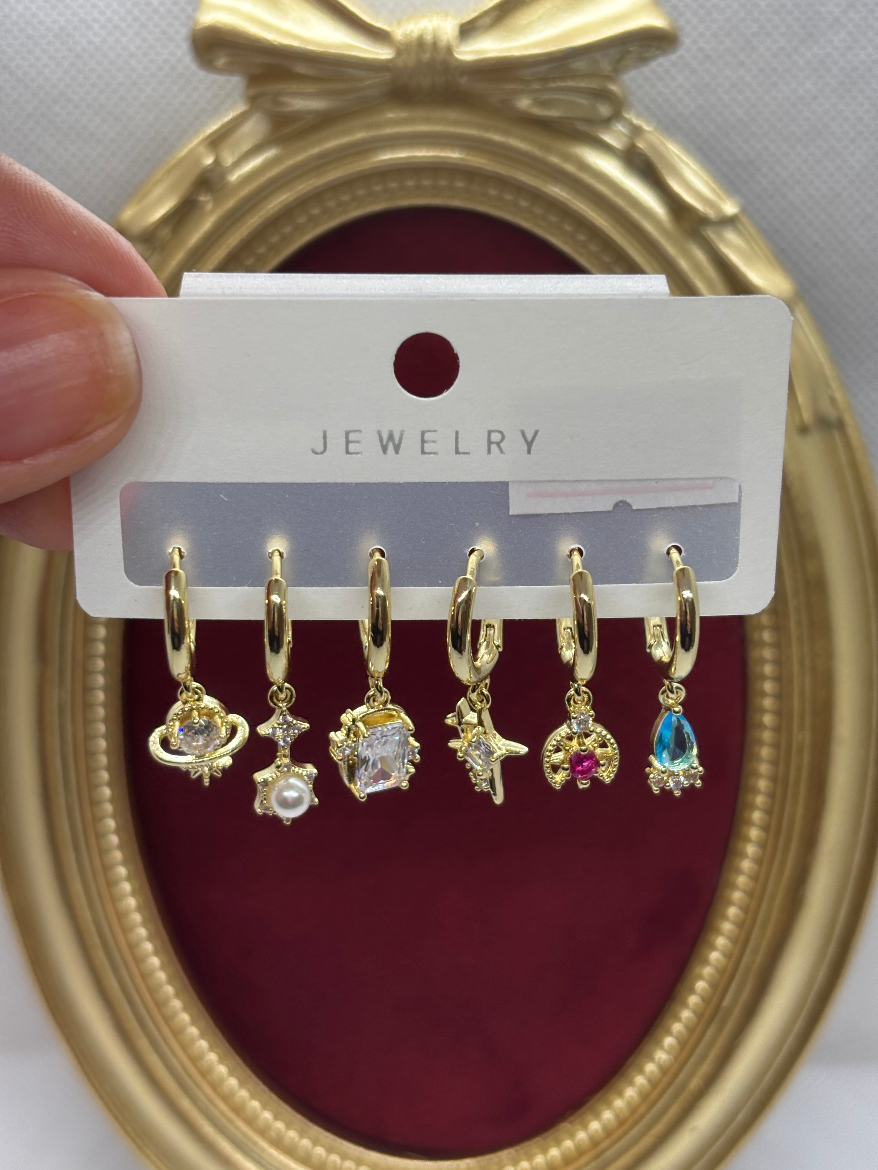 Özel Seri Renkli Kristal Taşlı Altılı Set Küpe