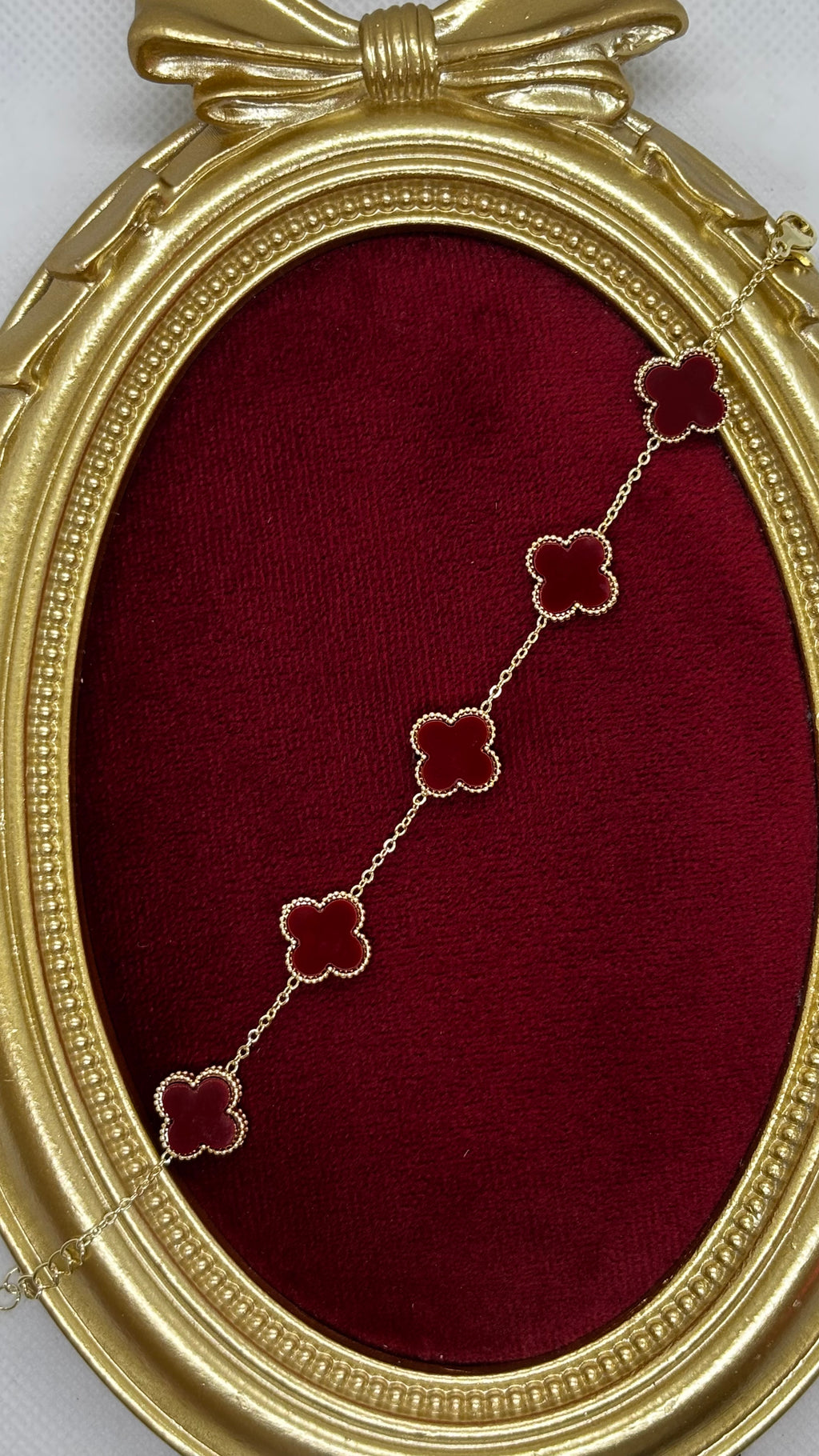 14K Altın Kaplama Gold-Bordo Yonca Bileklik