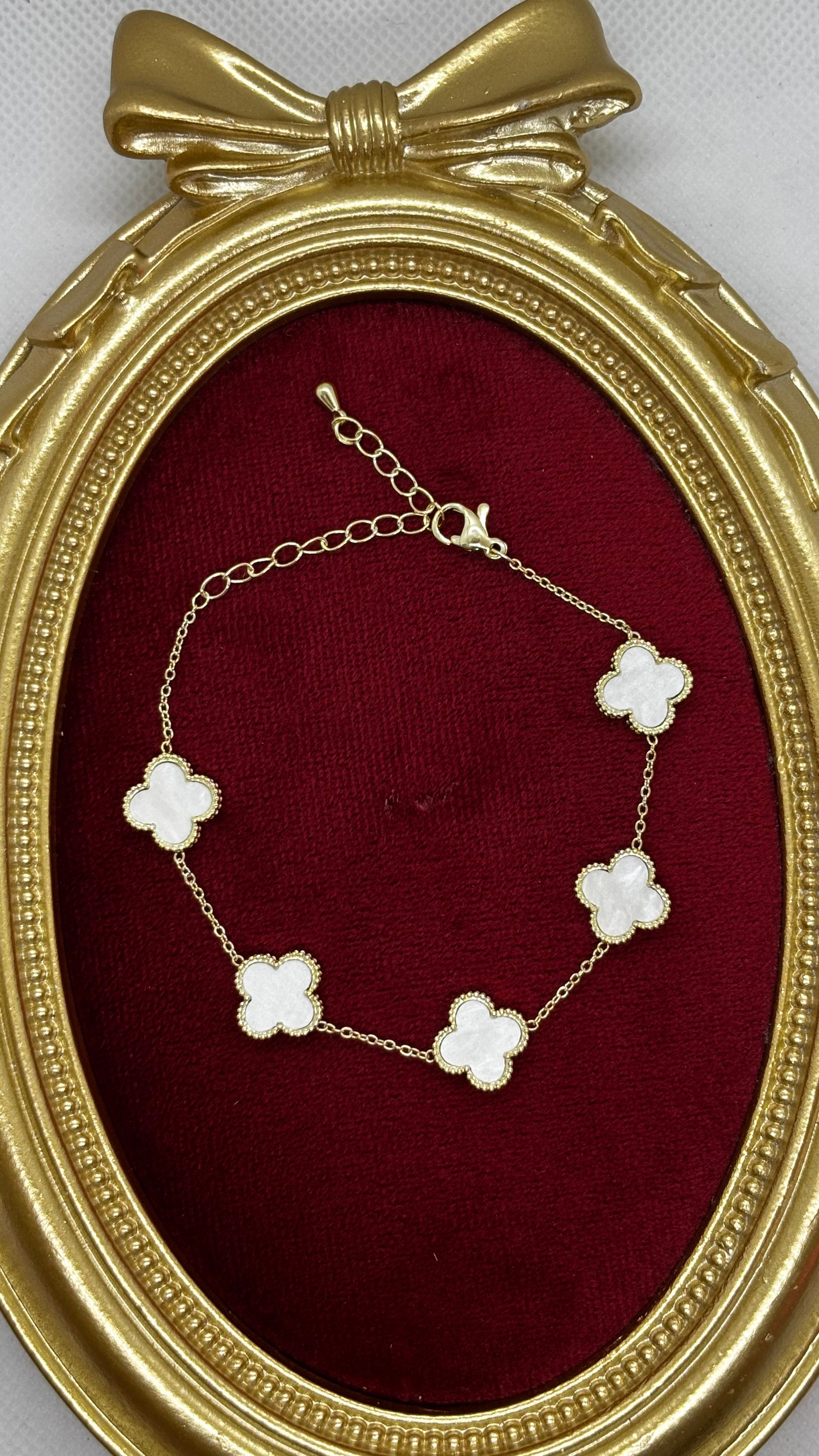 14K Altın Kaplama Gold-Beyaz Yonca Bileklik