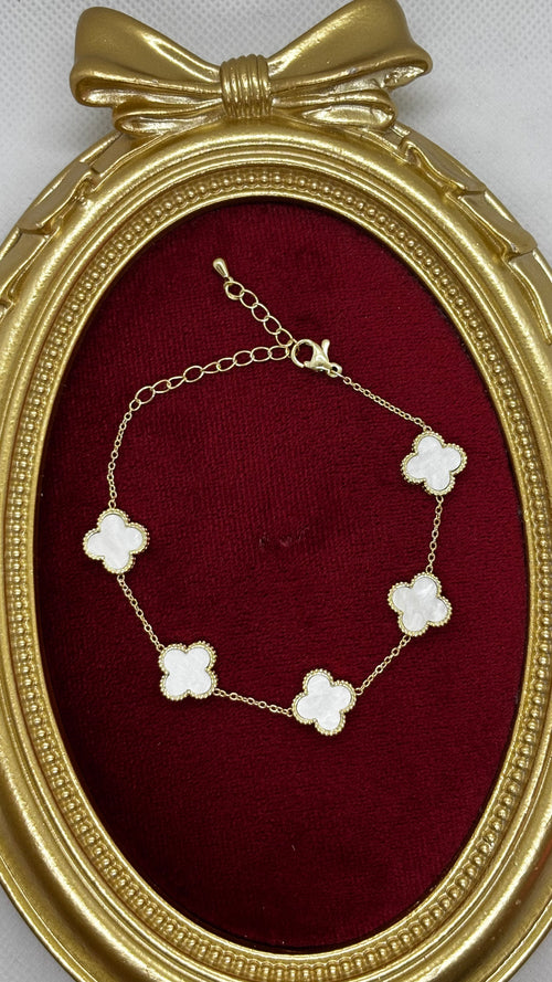 14K Altın Kaplama Gold-Beyaz Yonca Bileklik