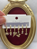Özel Seri Taşlı Çiçek Altılı Set Küpe Gold