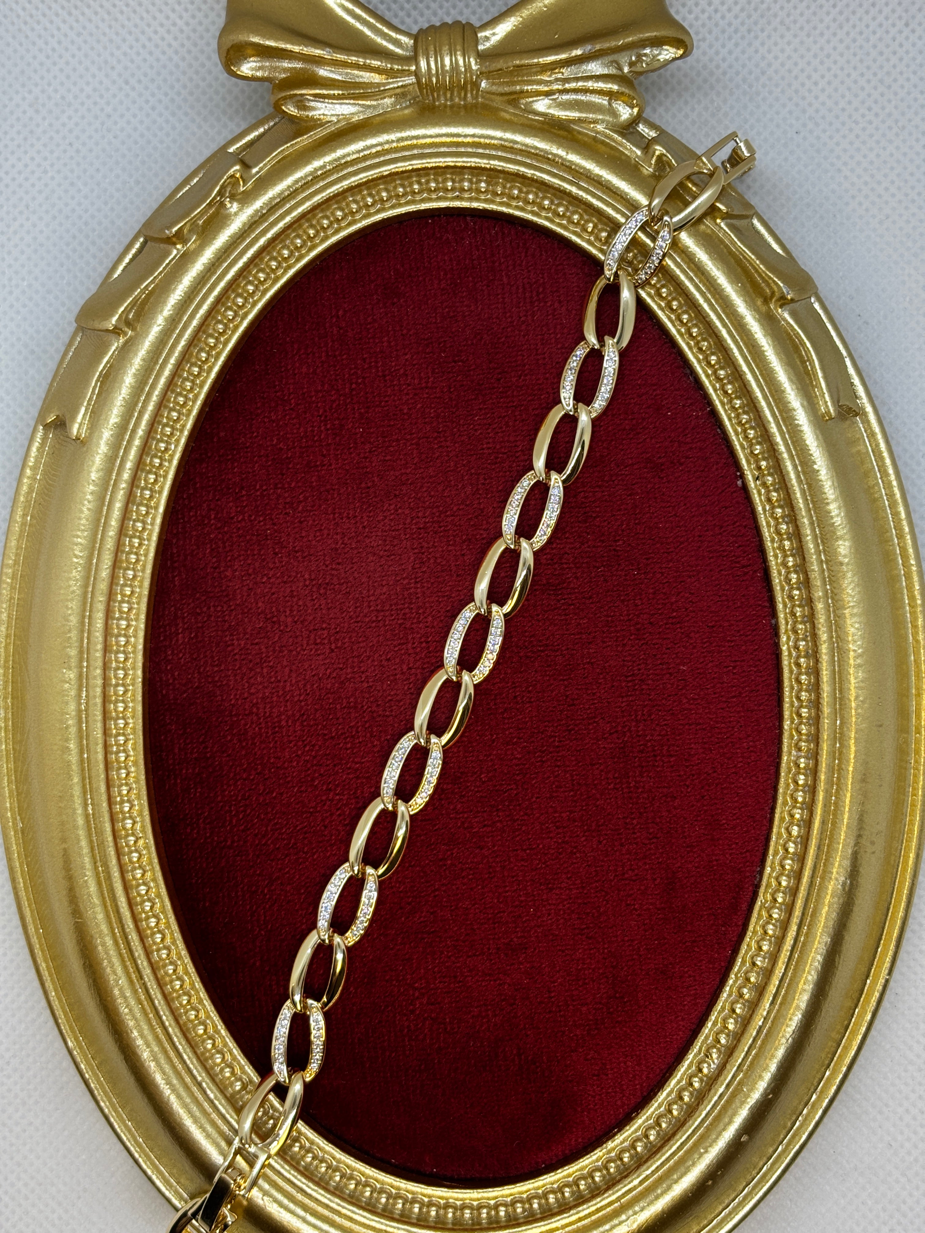 14K Oval Taşlı Künye Bileklik